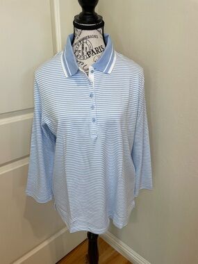 Lands End Size Large Blues and White Stripe Cotton Top